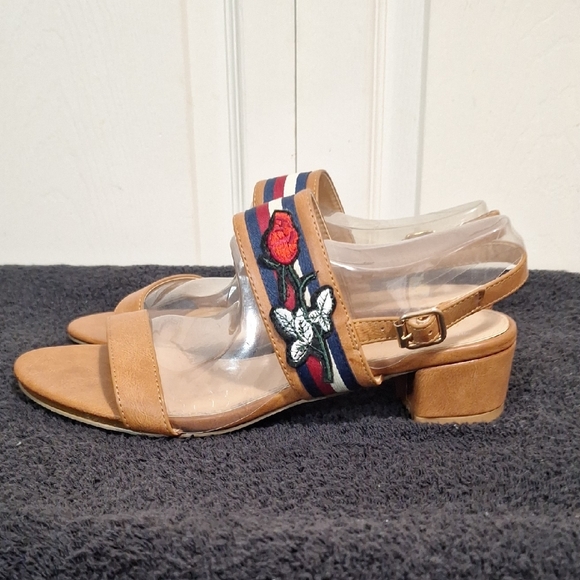 Lady Godiva Embroidered Strappy Sandals - 9 - Tan Leather - Picture 2 of 11